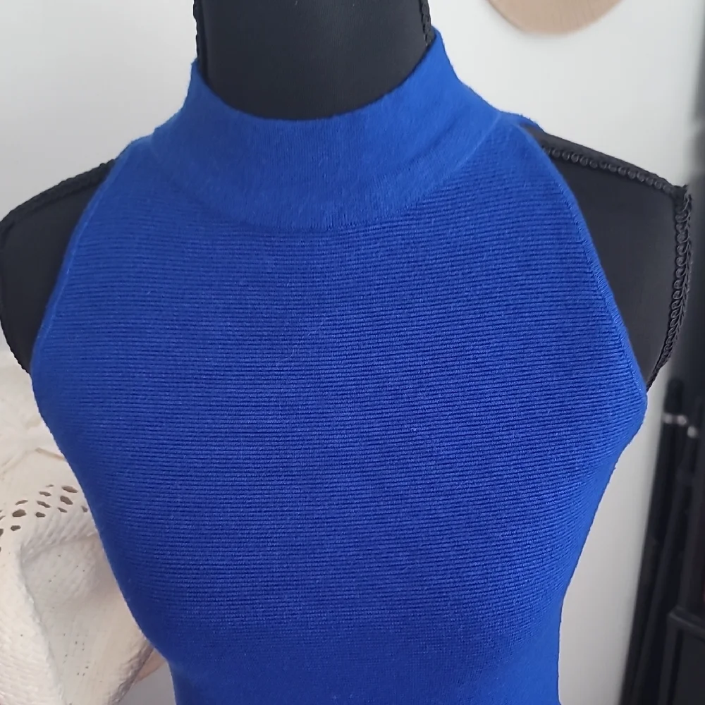 Olivaceous Vibrant Blue Bodycon  Halter Mini Dress - Picture 3 of 9